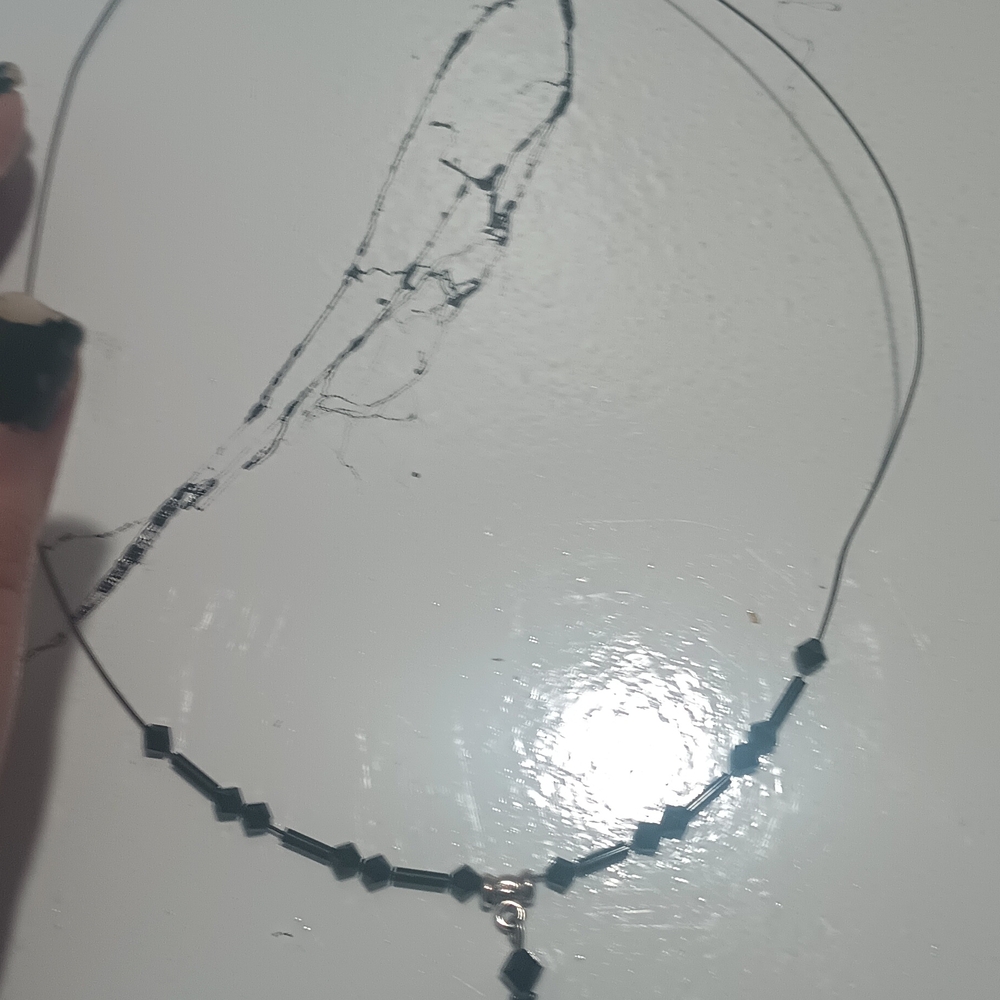 Handmade Delicate Black Beaded Pendant Necklace - Women Jewelry